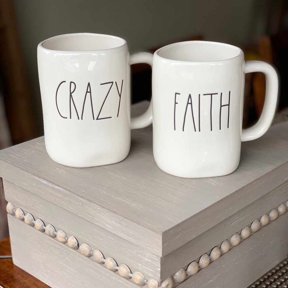 2 Rae Dunn Crazy & Faith coffee mugs